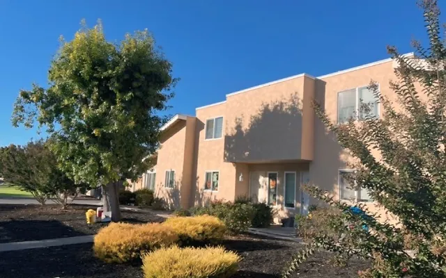 Tan stucco townhome complex with fresh landscaping after a full siding-to-stucco conversion in the Bay Area